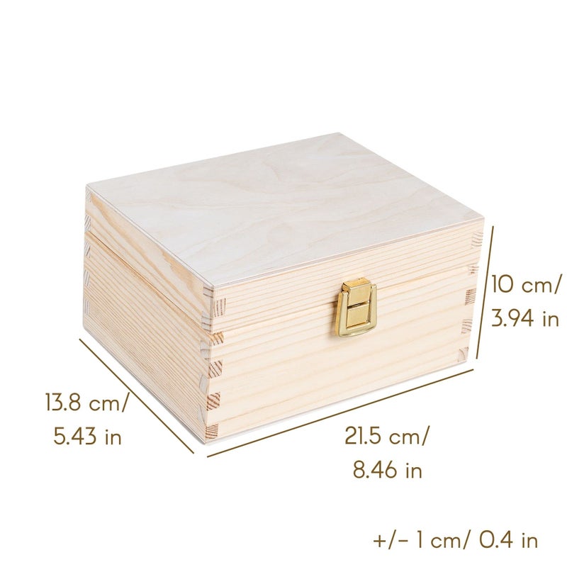 Creative Deco Wooden Storage Box Unpainted Plain | 8.42 x 5.43 x 3.93 in | Golden Latch & Lid | Perfect for Storing Valuables & Small Items in The Office or Bedroom | Jewelry Box - Image 2
